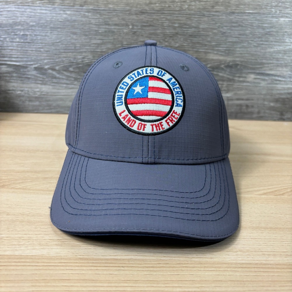 USA Hat Strap Back Gray Land Of The Free Flag Ripstop Adjustable
